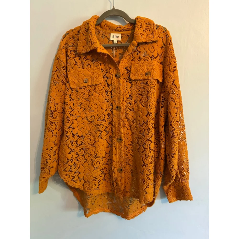 0245 ***BIBI*** NWT Size Small Mustard Colored Textured Long Sleeve Sweater - Picture 4 of 11